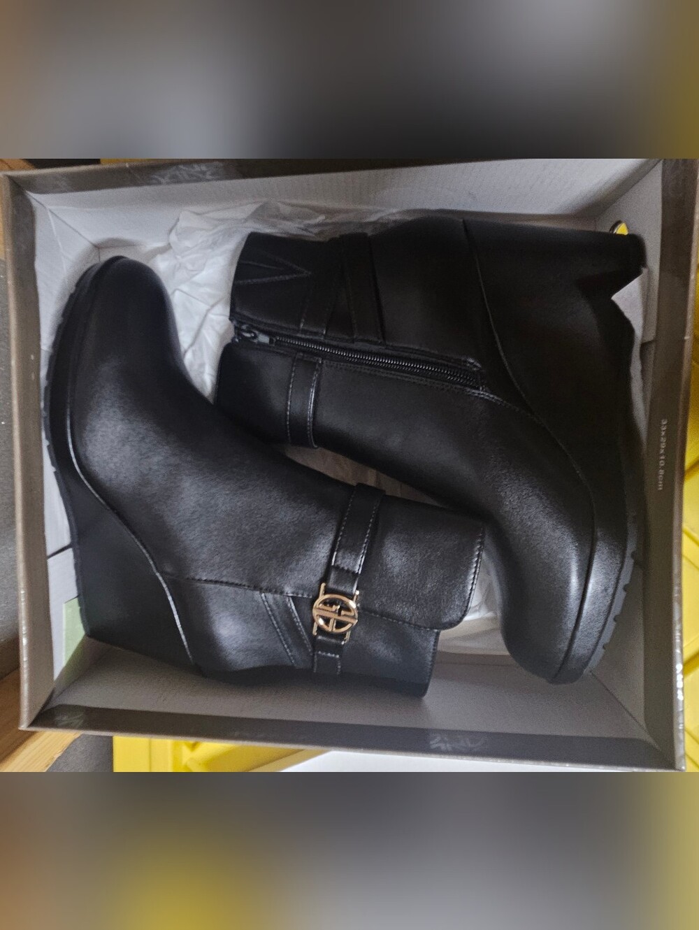 Giani Bernini Black Wedge Ankle Booties with Gold Buckle